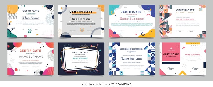 Certificate of Appreciation. Collection of documents for students, award for completing studies, education and online webcourse. Cartoon flat vector illustrations isolated on white background