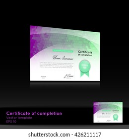 Certificate of appreciation (completion, achievement, graduation, diploma or award) with the reflection on the black background. Stock vector.