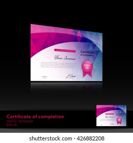 Certificate of appreciation (completion, achievement, graduation, diploma or award) with the reflection on the black background. Stock vector.