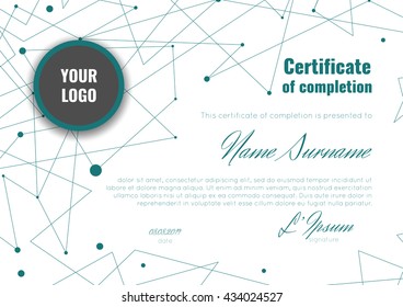 Certificate of appreciation (completion, achievement, graduation, diploma or award) with connection abstract background. Stock vector.