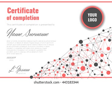 Certificate of appreciation (completion, achievement, graduation, diploma or award) with connection abstract background. Stock vector.