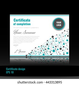 Certificate of appreciation (completion, achievement, graduation, diploma or award) with connection abstract background. Stock vector.