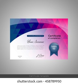Certificate of appreciation (completion, achievement, graduation, diploma or award). Stock vector.