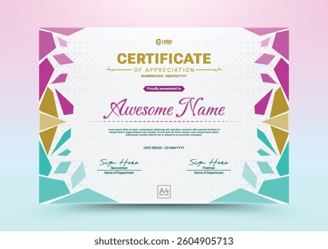 certificate of appreciation design template with geometric style