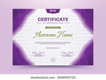 certificate of appreciation design template with geometric style