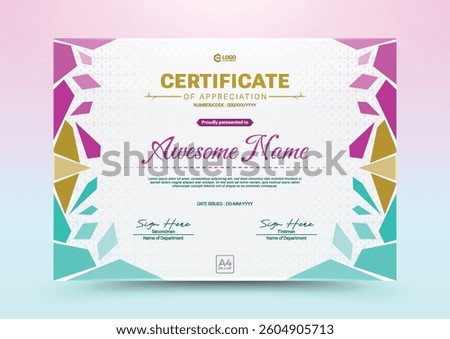 certificate of appreciation design template with geometric style