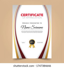 Certificate of appreciation design template with modern lines