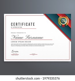Certificate of appreciation design template vector, certificate border with dark blue, red, and gold badge, can be used for diploma, graduation, achievement, business, etc