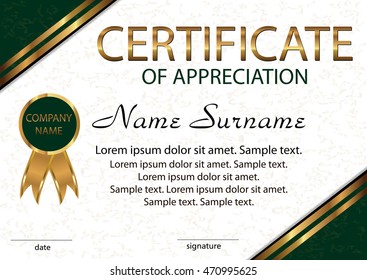 Certificate Appreciation Diploma Elegant Light Background Stock Vector ...