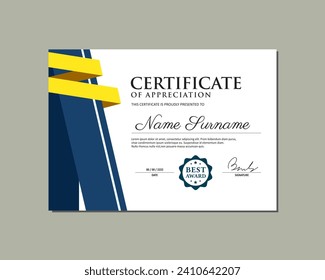 Certificado de Apreciación. Diseño elegante. Certificado azul oscuro. Plantilla de certificado