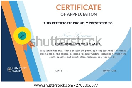 Certificate of Appreciation features a modern, professional design ideal for recognizing achievements, contributions, or milestones in corporate, educational,