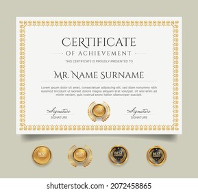 Certificate of appreciation frame template with golden badges