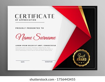 certificate of appreciation luxury red theme template design