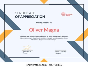 Certificate of Appreciation minimal template.Trendy geometric design. Layered eps10 vector.