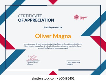 Certificate of Appreciation minimalistic template.Trendy geometric design. Layered eps10 vector.