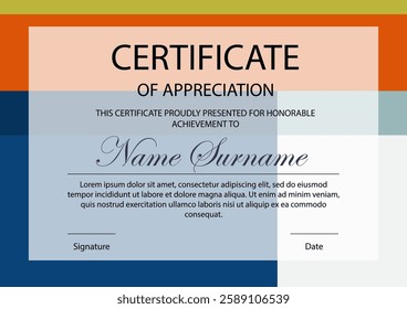 Certificate of appreciation. Modern abstract corporate diploma template with colorful elements