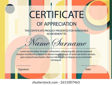 Certificate of appreciation. Modern abstract corporate diploma template with colorful elements