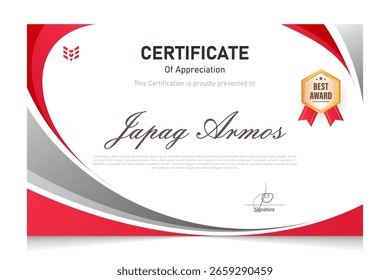 Certificado de apreciación con un moderno tema rojo y blanco