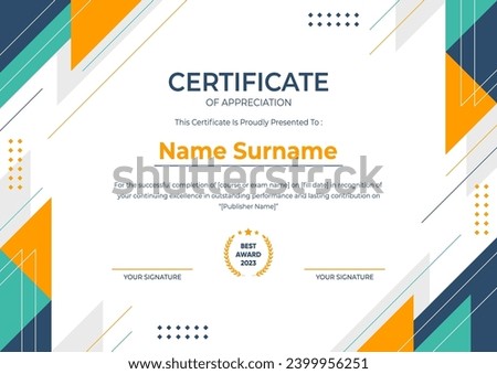 Certificate of Appreciation or Participation template. Abstract Trendy geometric design background