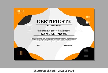 Certificado Apreciação Nome Apresentado Sobrenome Data Assinatura Laranja Preto Branco 