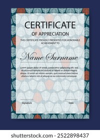 Certificate of appreciation school template. Modern corporate diploma with colorful flourish elements