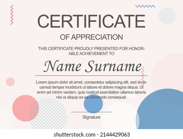 Certificate of appreciation template with abstract circles. Certificate template with modern pattern