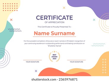 Certificate of Appreciation template with abstract wavy geometric style design