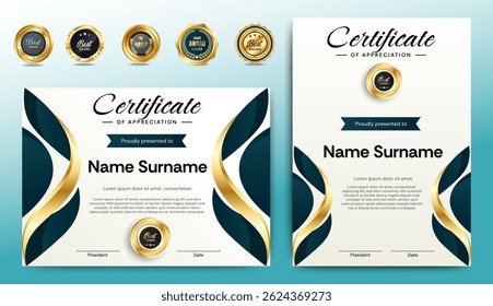 Certificate of Appreciation template, certificate of achievement, awards diploma template. Horizontal certificate For award, business, and education needs. Diploma vector template. Vector 