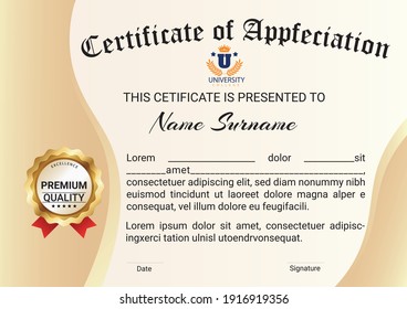 Certificate of Appreciation template. Award background Gift voucher. Vector illustration. vector template for Diploma, deed, award plaque design, certificate of appreciation, achievement.
