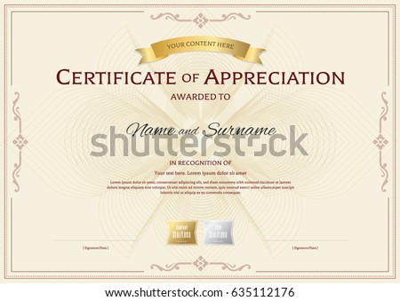 Certificate Appreciation Template Award Ribbon On Stock Vector (Royalty ...