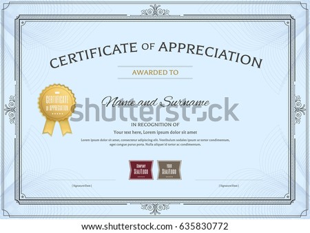 certificate appreciation template award ribbon vintage stock vector
