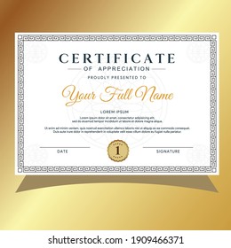 Certificate of appreciation template with background Elegant and clasic.