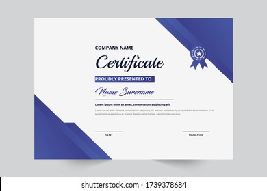 Certificate of Appreciation template blue color elegant shape diploma certificate