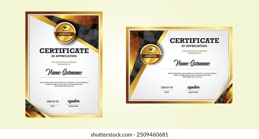 Certificado de Plantilla de apreciación. Certificado de Plantilla de borde con patrón de línea lujoso y moderno. Diploma Plantilla de Vector. Certificado de Plantilla de Logros de Formación Empresarial con Elegant 