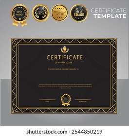 Certificado de Plantilla de apreciación. Certificado de Plantilla de borde con patrón de línea lujoso y moderno. Diploma Plantilla de Vector. Certificado de Plantilla Business Training Achievement