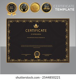 Certificate of appreciation template. Certificate border template with luxury and modern line pattern. Diploma vector template. Certificate Template Business Training Achievement