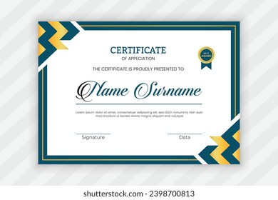 certificate of appreciation template with classic frame and modern pattern, diploma, vector illustration .