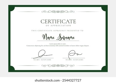 Certificate of appreciation template classic green color Clean certificate