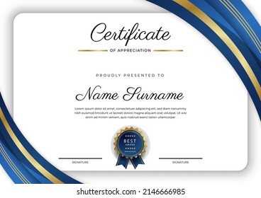 Plantilla de certificado de apreciación con diseño elegante y limpio de borde vectorial para necesidades empresariales o educativas multipropósito