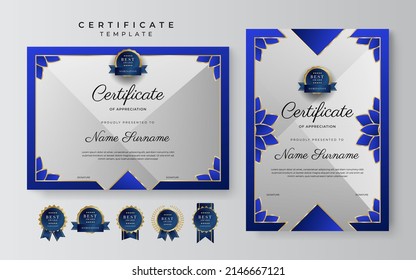 Certificate of appreciation template with clean elegant vector border design for multi-purpose business or education needs. Vector illustration dark blue gold certificate