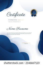 Certificate of appreciation template with clean elegant vector border design for multi-purpose business or education needs. Vector illustration dark blue gold certificate
