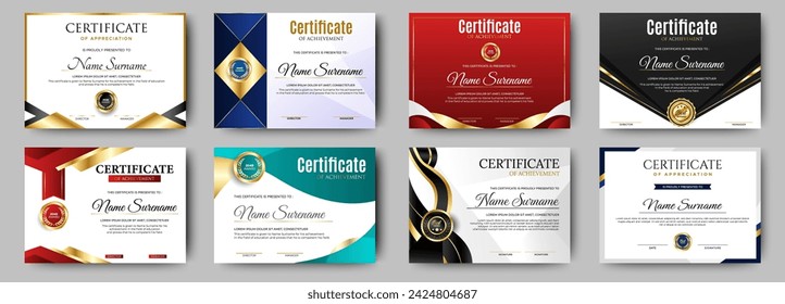 Certificate of appreciation template. Clean modern certificate with gold badge. Certificate border template with luxury and modern line pattern. Diploma vector template