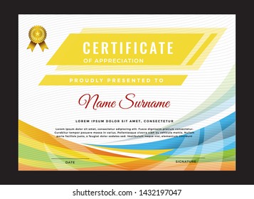 Certificate of Appreciation template. Cool geometric design. Certificate for celebration decoration design. Brochure cover vector design. Diploma symbol. Vector graduate template. Achievement design. 
