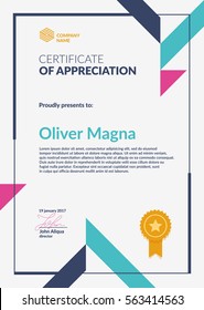 Certificate of Appreciation template. Cool geometric design. Layered eps10 vector.