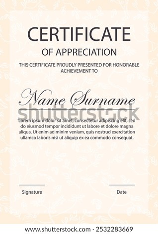 Certificate of appreciation template. Corporate diploma with flourish design