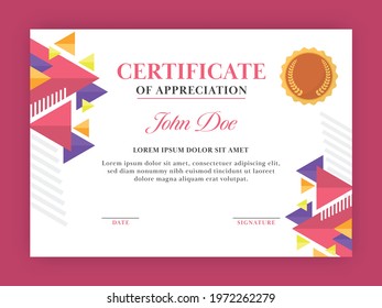 Certificate Of Appreciation Template Design With Abstract Geometric Pattern In White Color.