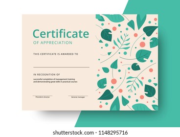 Certificate of appreciation template design. Elegant business diploma layout for training graduation or course completion. Vector background illustration.