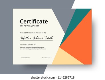 Certificate of appreciation template design. Elegant business diploma layout for training graduation or course completion. Vector background illustration.