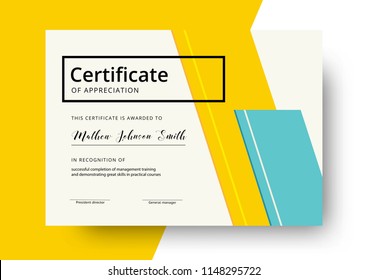 Certificate of appreciation template design. Elegant business diploma layout for training graduation or course completion. Vector background illustration.