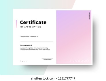 Certificate of appreciation template design. Elegant business diploma layout for training graduation or course completion. Vector background illustration.